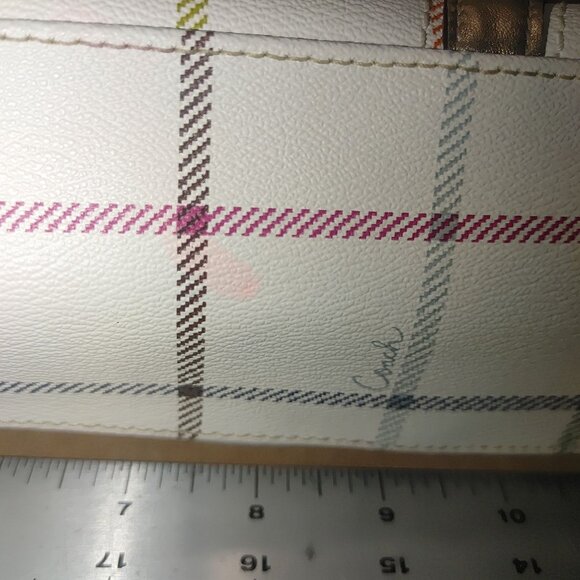 Coach Signature Crossbody Bag White Multicolor Plaid With Gold Accents & Pink In - Picture 7 of 15